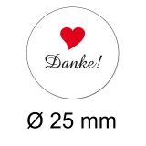 100 Runde DANKE Aufkleber mit Herz Ø 25mm